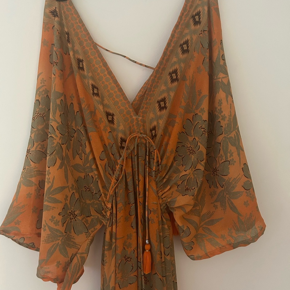 Floral Boho Maxi Dress in Orange and Beige - Picture 9 of 10